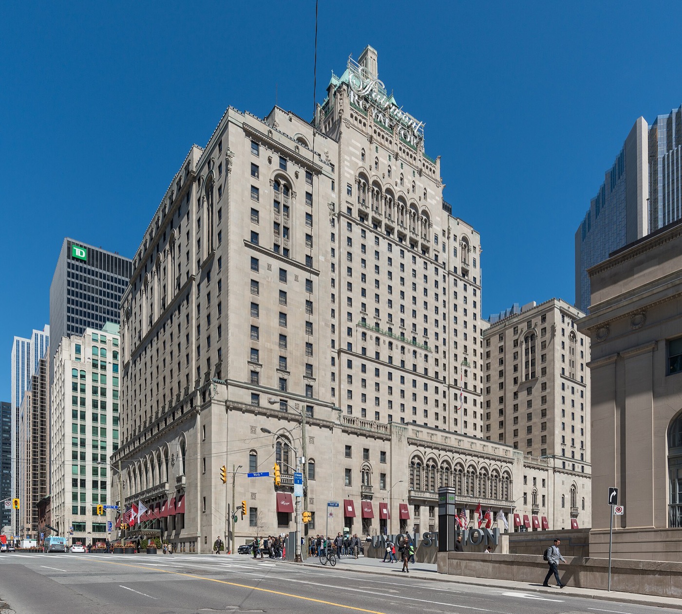 Fairmont Royal York in downtown Toronto: the tall château-style stone hotel seen from street level